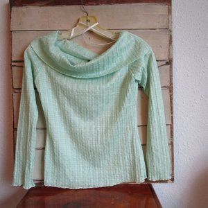 Susie light green long sleeve sheer sweater with scoop neck collar. Size medium